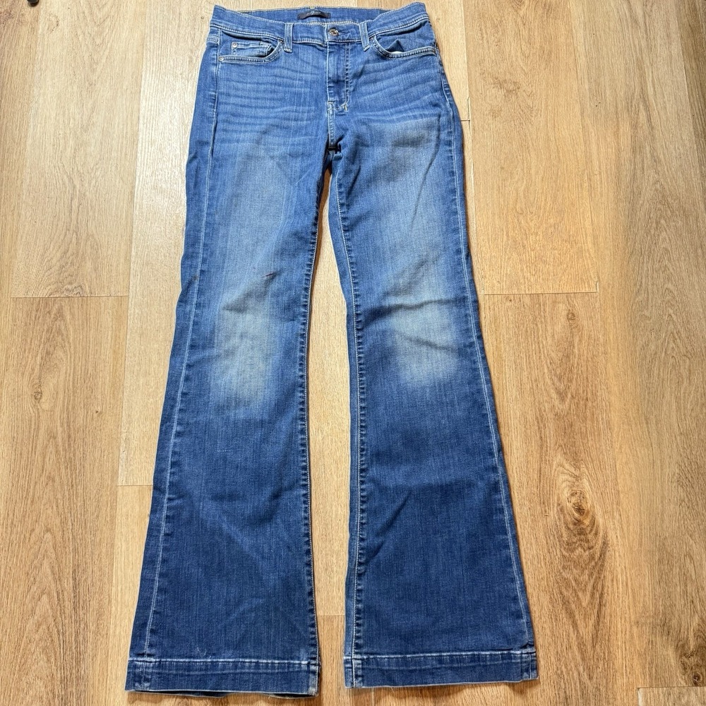 7 For All Mankind Dojo Jeans Women 29 Blue Wide Leg Flare Bootcut Low Rise Denim